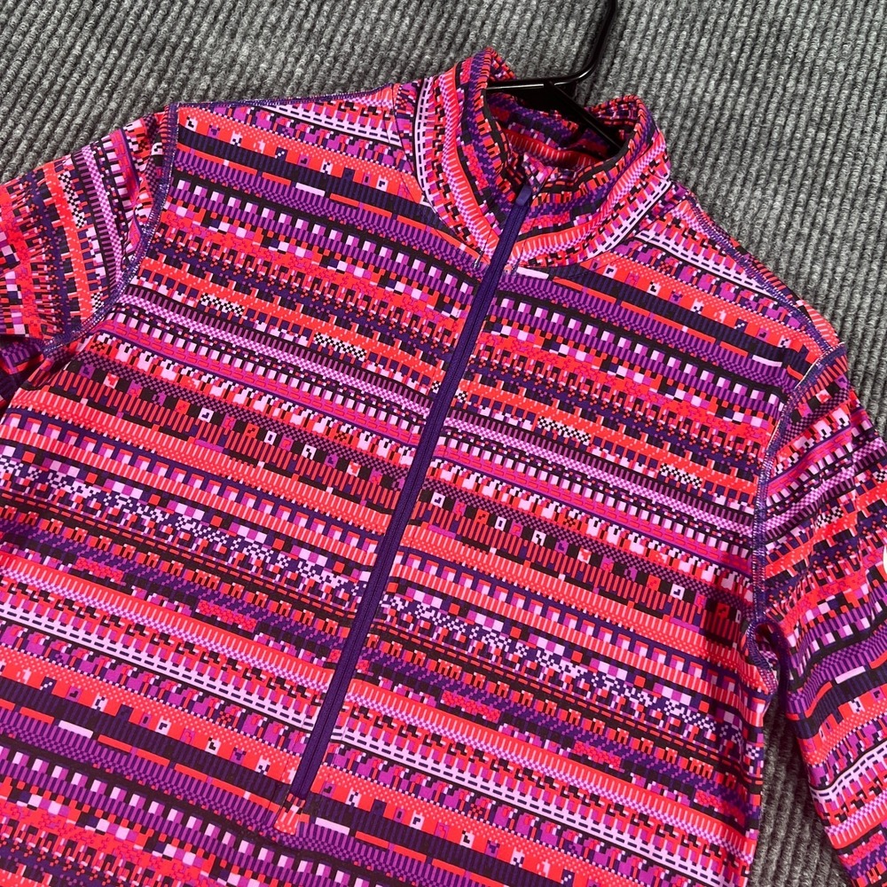 Nike Pro Pullover Shirt Womens Large Purple Striped Long Sleeve 1/2 Zip Mock‎